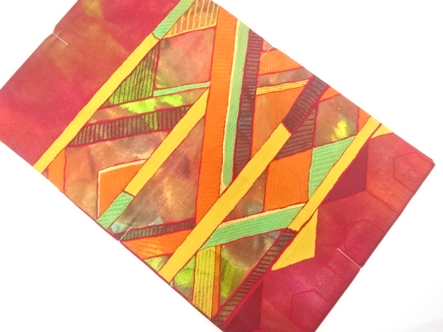 JAPANESE NAGOYA OBI / UNUSED / WOVEN GEOMETRIC